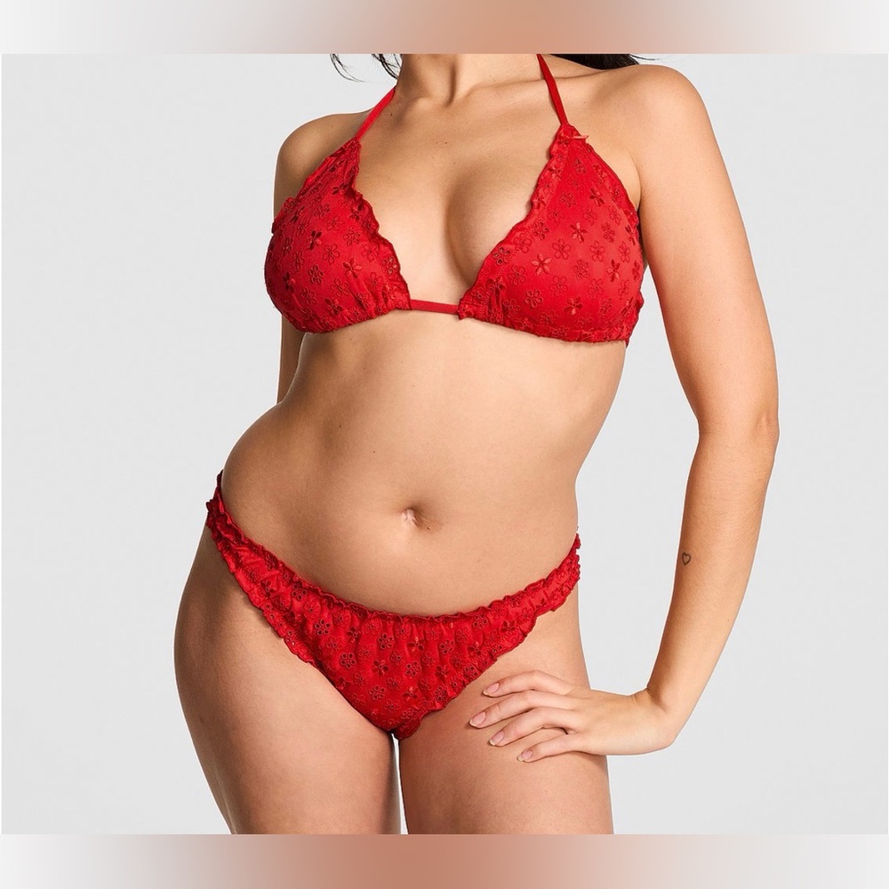 PINK Victoria's Secret Red Lace Bikini Top
